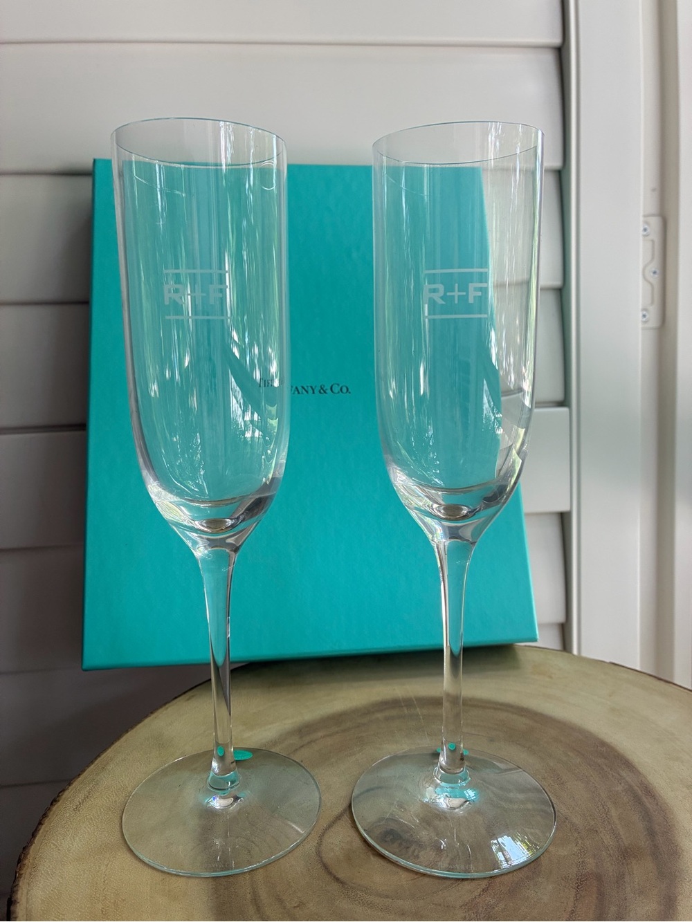 Tiffany & Co. Champagne Flutes - Set of 2 in box, engraved